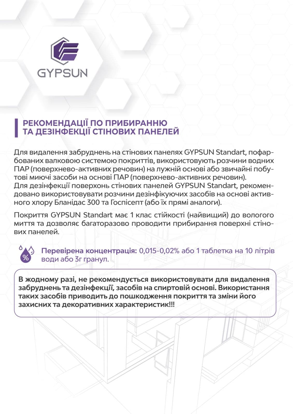 Догляд за стіновими панелями GYPSUN Standart