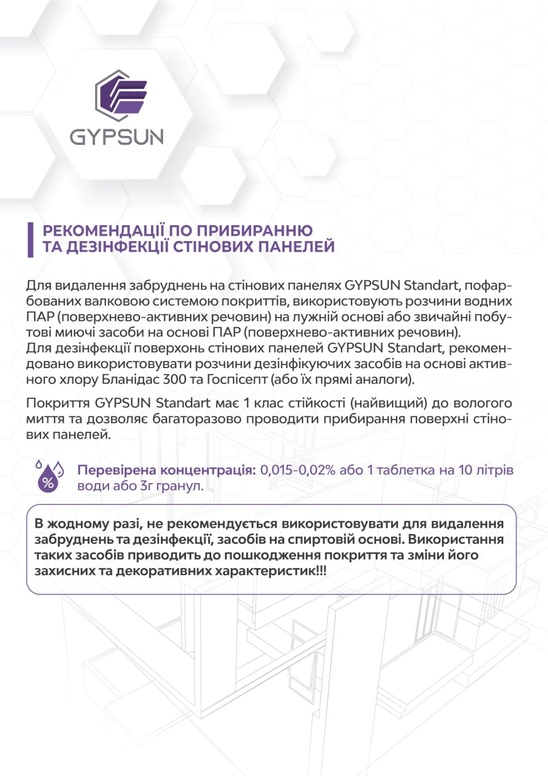 Догляд за стіновими панелями GYPSUN Standart
